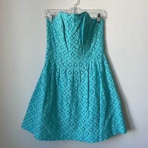 LILY PULITZER Strapless Blue Eyelet Dress